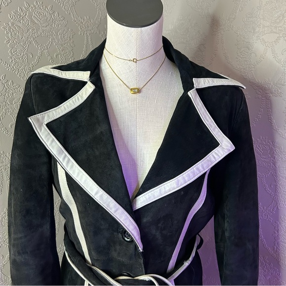 Elegant Black and White Women's Coat Boston Proper S leather coat - Picture 2 of 12